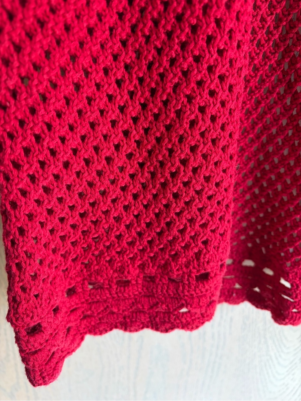 Openwork Crochet Red Women's Cardigan Sweater - Picture 3 of 5
